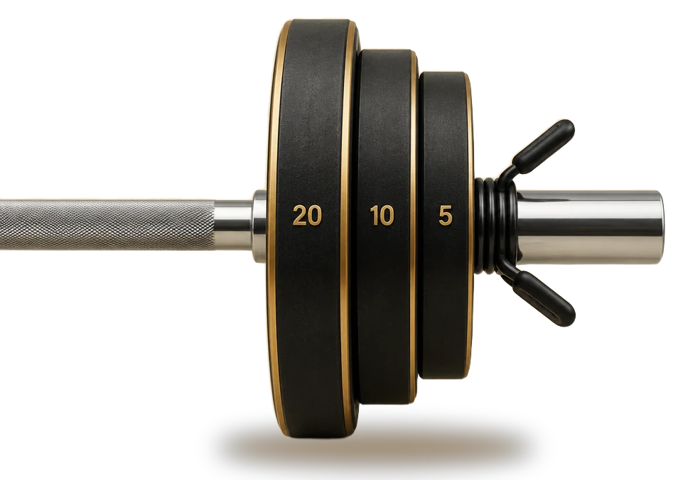 Langhantel mit drei Scheiben: 20, 10 und 5 Kilogramm